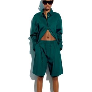 NWT ZARA coord matching set Green POPLIN CULOTTES & ASYMMETRIC SHIRT S XL